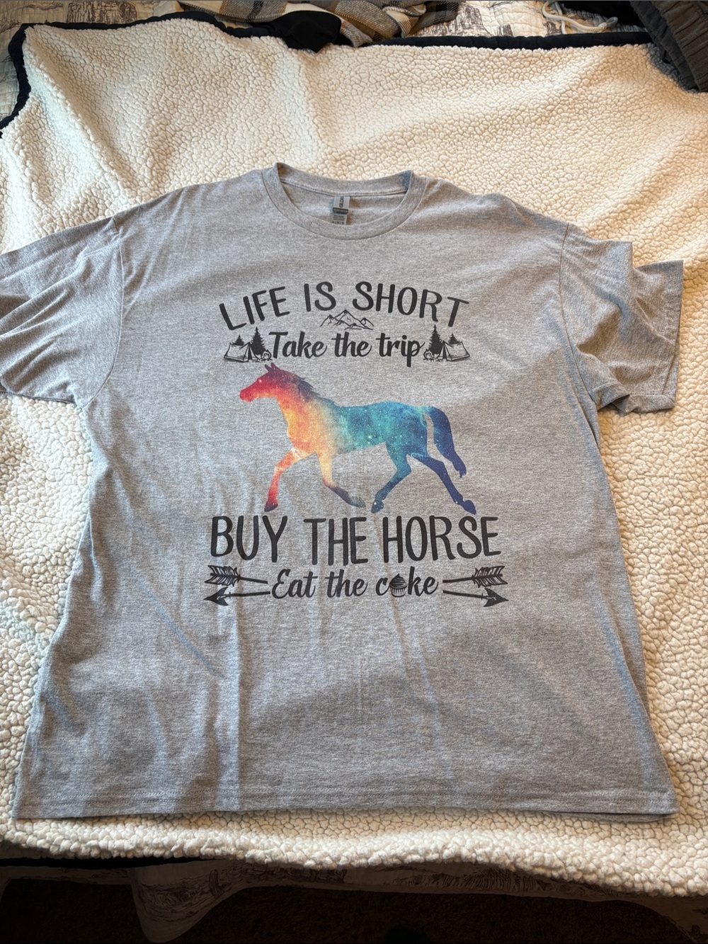 Gildan Grey Short Sleeve Tee with Rainbow Horse Graphic